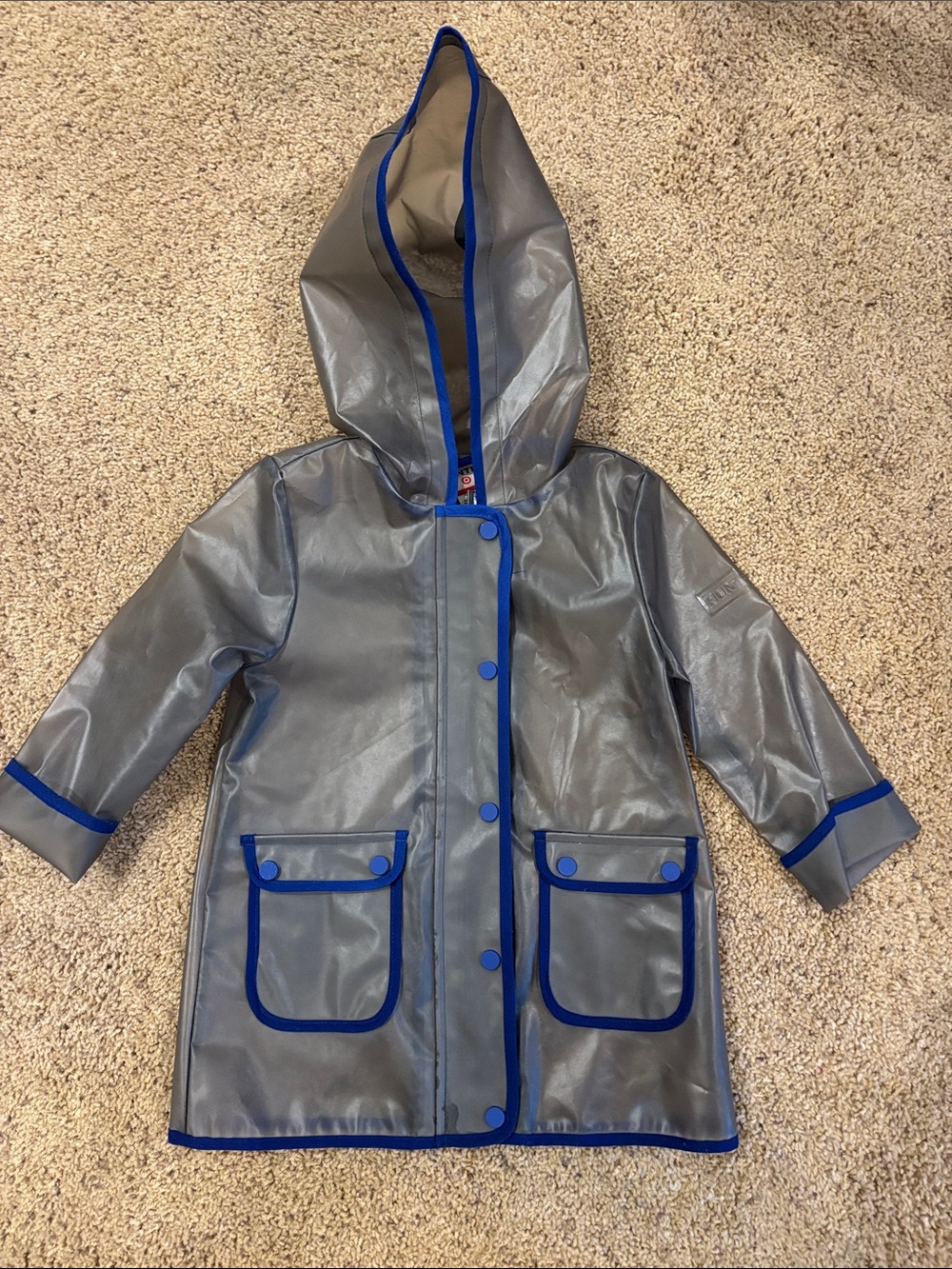 Hunter Kids Gray Raincoat with Blue Trim